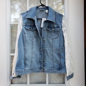 NWT Chico's Womens Denim & Lace Jean Jacket Sz 1